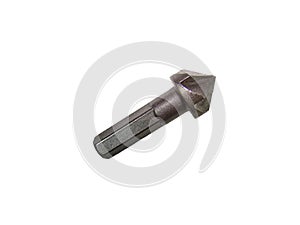 Cutout photo of a countersink drill like a directional arrow on