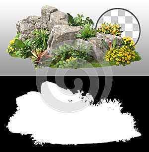 Cutout rock surrounded by flowers