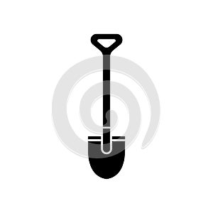 Cutout silhouette of Bayonet shovel. Outline icon of digging tool with handle. Black simple illustration of earthwork, gardening.