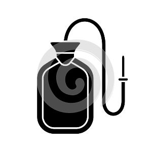 Cutout silhouette Enema water bag. Outline icon of rubber bottle. Black illustration of medical tool for cleansing or washing