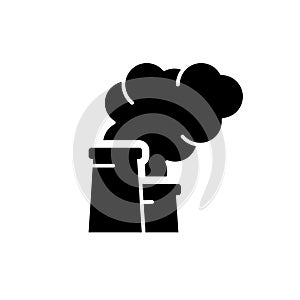 Cutout silhouette of Factory pipes with smoke. Outline air pollution icon. Black simple illustration of industrial plant with