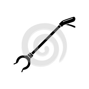 Cutout silhouette of Long-reach grabber. Outline icon of Litter Picker Gripper. Black device for elderly or disabled people. Flat photo