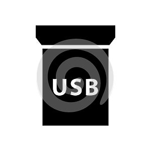 Cutout silhouette Removable USB adapter with text icon. Outline logo of electronic computer accessory. Black simple illustration