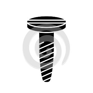 Cutout silhouette Spiral screw with countersunk head with straight slot icon. Outline logo of threaded nail. Black illustration of