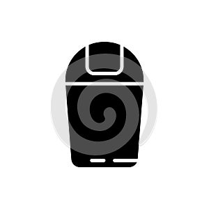 Cutout silhouette of Trash can with closed round cover. Outline icon of bin for rubbish. Black simple illustration of place for