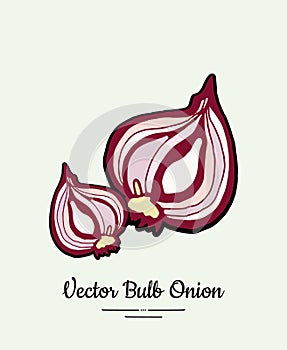 Cutted bulb red onion hand drawn vector illustration. Modern line ink vegetable onion halves isolated logo icon banner