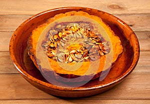 Cutted half pumpkin roasted pumpkin