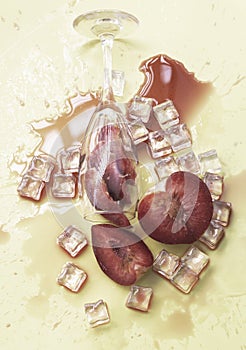 Cutted of Plumcot fruit with red pulp