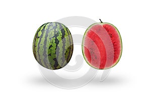 Cutted watermelon isolated on pink background with a shadow, vertically