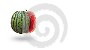 Cutted watermelon isolated on white background with a shadow, horizontal