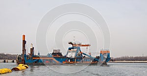 A cutter dredger at work