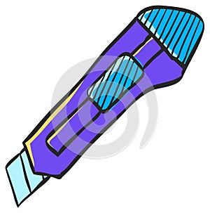 Cutter knife icon in color drawing