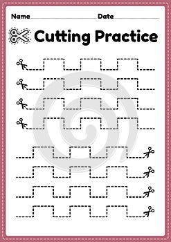 Cutting activity printable for preschool and kindergarten kids to cut the paper with scissors to improve motor skills