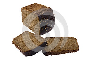 Cutting black bread macro