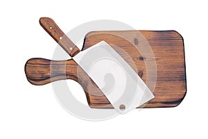 Cutting board with chopping knife placed on a white background With clipping part