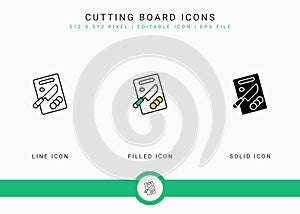 Cutting board icons set vector illustration with solid icon line style. Kitchen utensils concept.