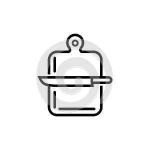 Cutting board with knife line icon, outline vector sign, linear pictogram isolated on white. logo illustration