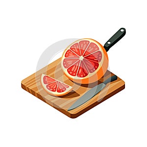 Cutting Board Still Life: Grapefruit and Knife Illustration