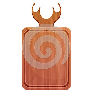 Cutting board wooden chopping desk with horns top view in cartoon style isolated on white background. Wood shield, menu
