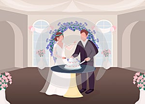 Cutting cake tradition flat color vector illustration