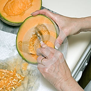 Cutting cantaloupe sequence 3