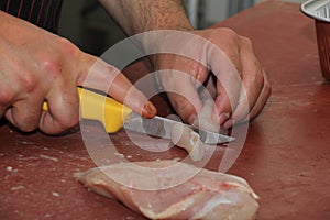 Cutting Chicken meat