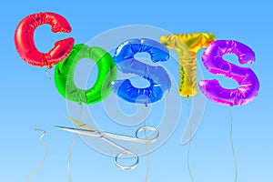 Cutting costs concept with colored foil balloons. 3D rendering