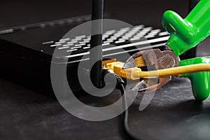 Cutting and disconnecting the network Internet connection with cutting Green pliers