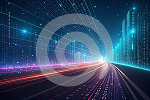 Abstract Futuristic Technology Background with Digital Data Network and Particles