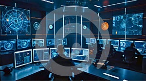 A cutting-edge AI-powered cybersecurity control room.