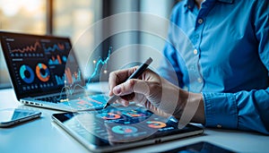 Cutting-Edge Data Analysis in a Modern Tech-Driven Workspace. Advanced Digital Data Analytics in a High-Tech Office Environment