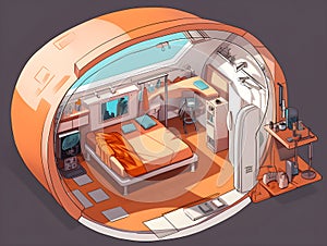 Cutting edge doom with a warm and inviting interior. Spaceship. Human habitats.