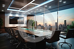 Cutting edge meeting room in a contemporary business hub, digitally recreated