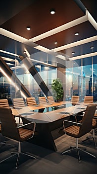 Cutting edge meeting room in a contemporary business hub, digitally recreated