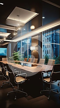 Cutting edge meeting room in a contemporary business hub, digitally recreated