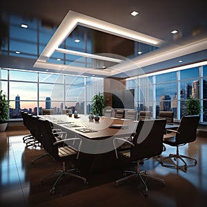 Cutting edge meeting room in a contemporary business hub, digitally recreated