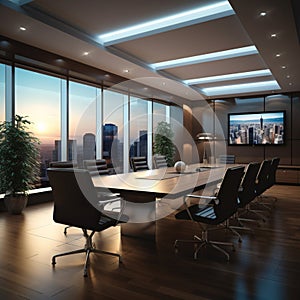 Cutting edge meeting room in a contemporary business hub, digitally recreated