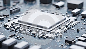 Cutting-edge microprocessor integrated circuit board, featuring advanced computing technology for automation, AI systems.