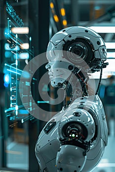 Futuristic Research Lab with AI Integrated Robotic Systems for Industrial Automation Design