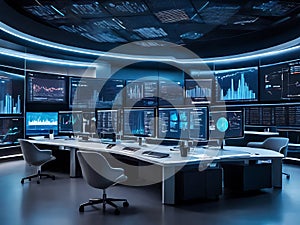 Cutting-Edge Technology Command Center with Interactive Data and Global Analytics