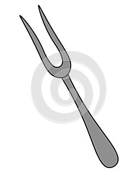 Cutting fork. Silver cutlery consists of a handle and two prongs. Special cook tool