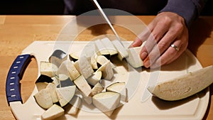 Cutting of fresh eggplant