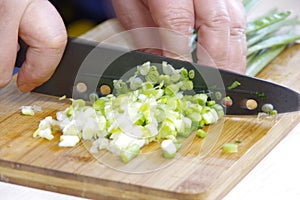 Cutting of green onions for traditional russian pasty