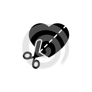 Cutting heart with scissors icon vector isolated on white