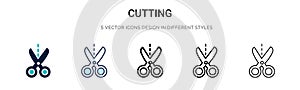 Cutting icon in filled, thin line, outline and stroke style. Vector illustration of two colored and black cutting vector icons