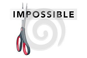 Cutting Impossible to Possible Paper Sign with Scissors. 3d Rend