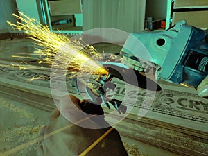 Cutting iron and fire, carpenter working