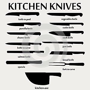 Cutting knives set. Poster Butcher diagram