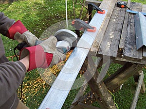 Cutting the material with an angle grinder