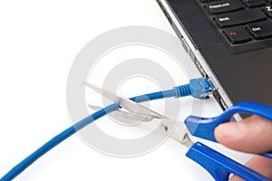 Cutting a network cable connected to laptop